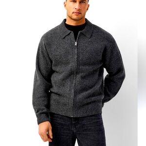 NEW Massimo Dutti Cotton Wool Blend Full Zipper Closure Gray Sweater Size XL